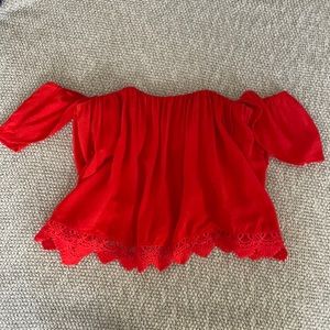 Red Lovers + Friends strapless babydoll blouse
